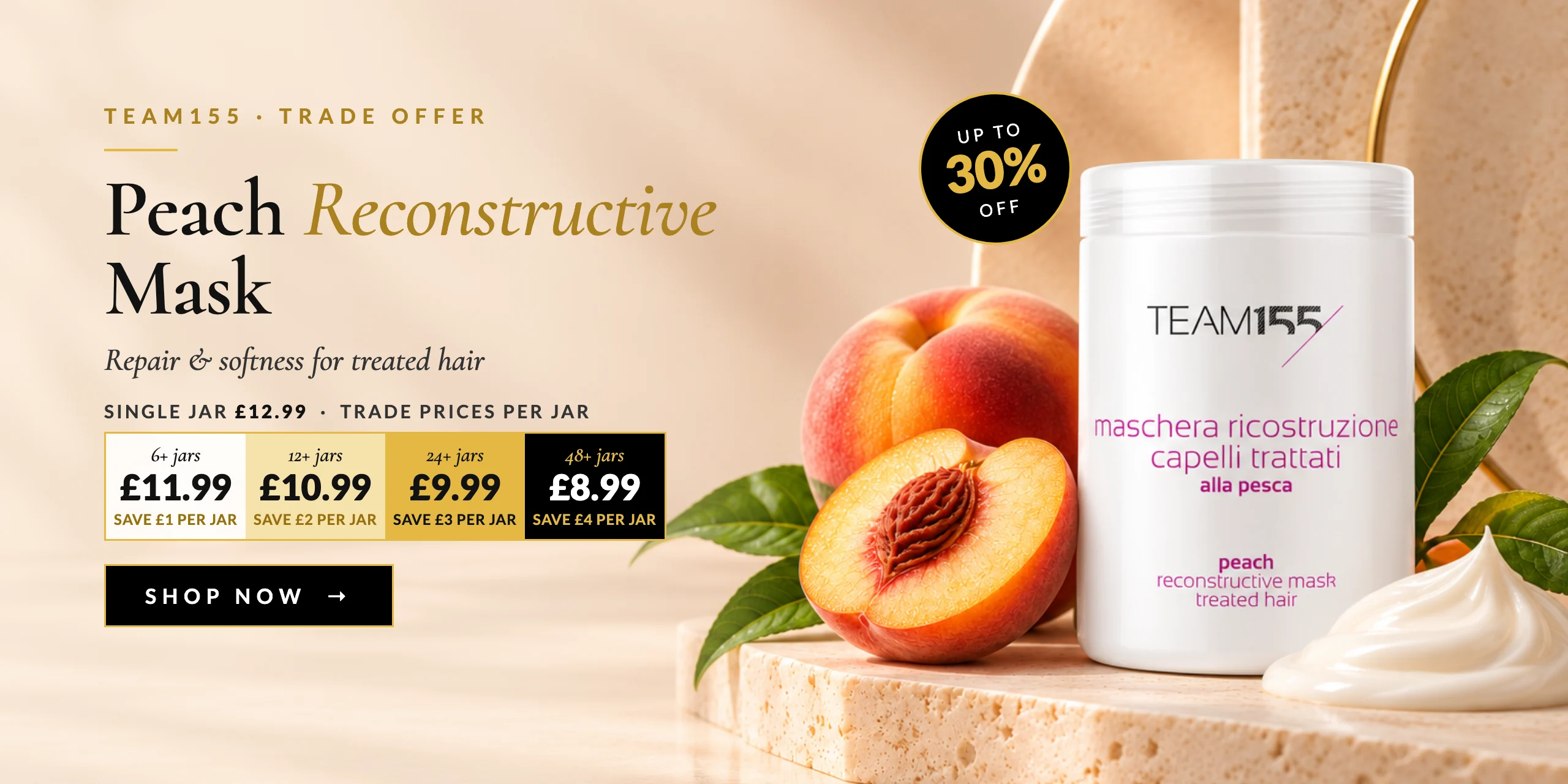 Peach Reconstructive Mask trade offer: from £11.99 per jar for 6+, down to £8.99 for 48+